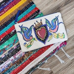 Brighton Colorful Heart and Birds Canvas Pouch